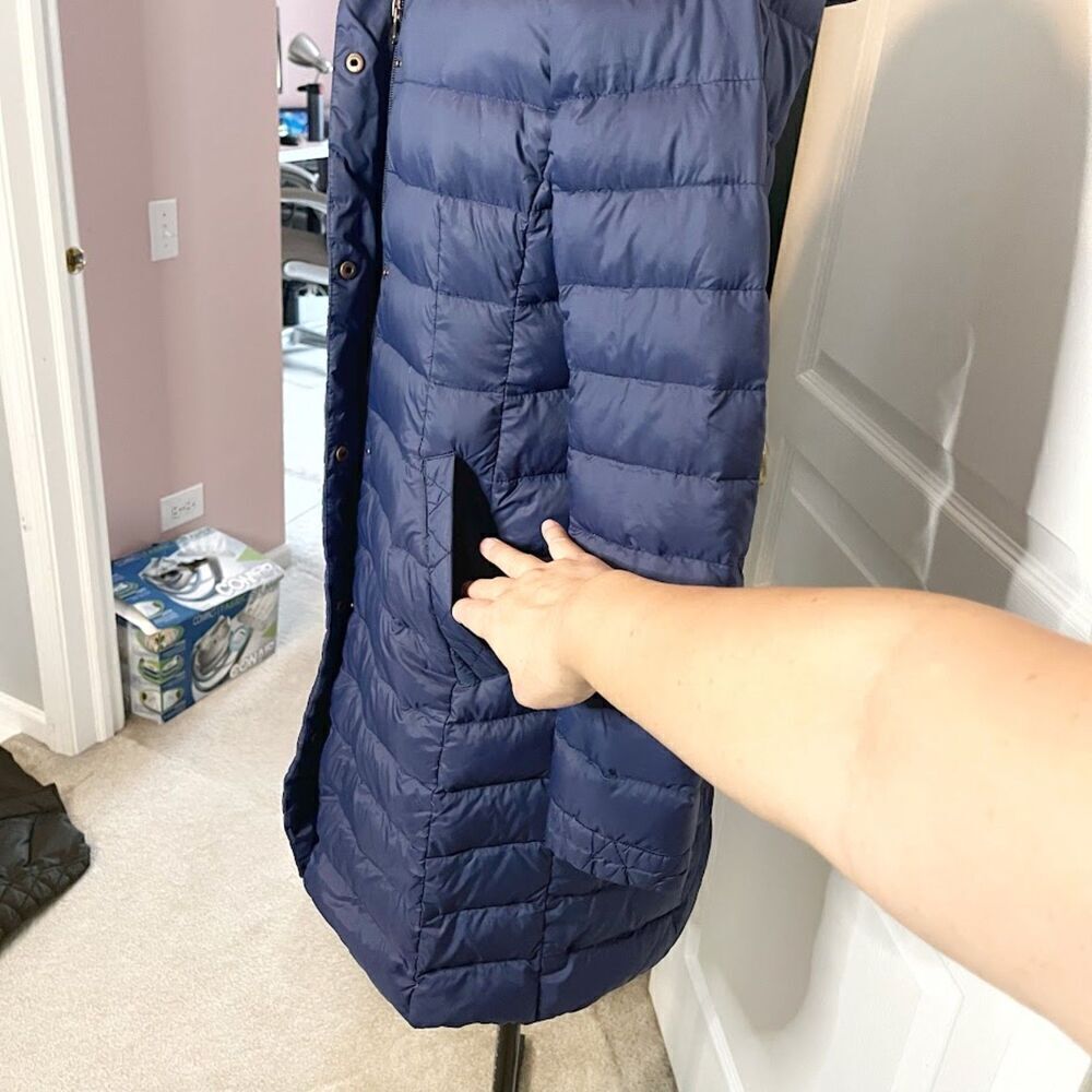 Lands' End Quilted Puffer Down Feathers Zip Button Pocket Packable Hoodie Coat - Picture 11 of 16
